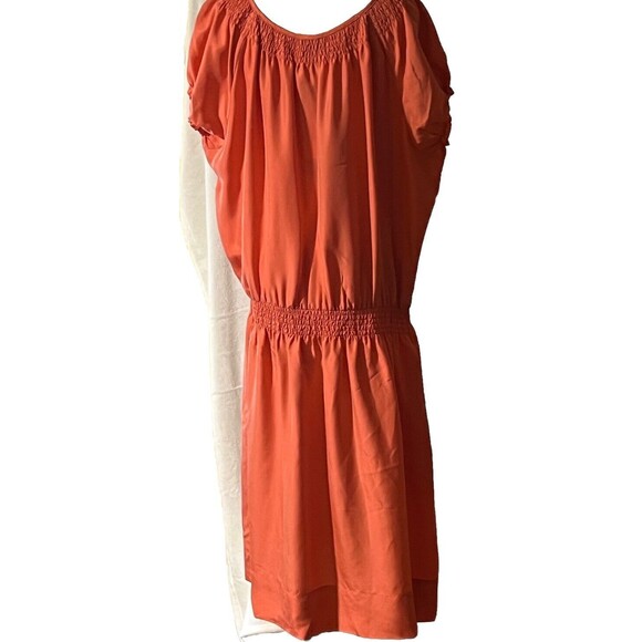 Talbots Drop Waist Dress XL Silk Peach Tie Front Short Sleeves Chic Classic - Picture 6 of 14